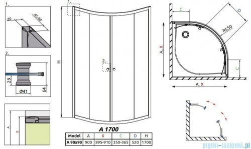 Radaway Classic A Kabina prysznicowa półokrągła z drzwiami przesuwnymi 90x90x170 szkło grafitowe 30001-01-05