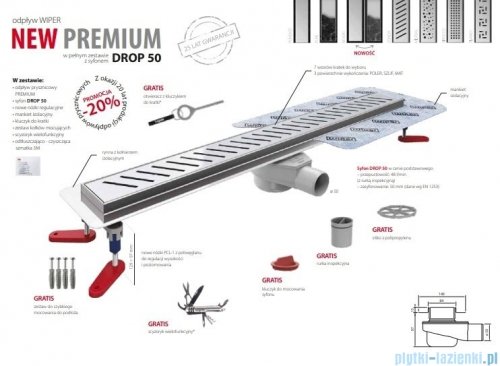 Wiper New Premium Pure Odpływ liniowy z kołnierzem 120 cm syfon drop 50 poler 500.0172.01.120