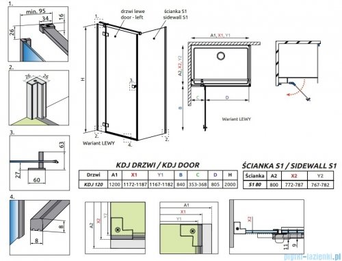 Radaway Essenza Kdj Brushed Nickel kabina 120x90cm lewa szczotkowany nikiel 1385042-91-01L/1384050-01-01
