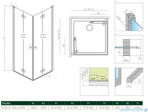 Radaway Nes KDD B Brushed Gold kabina 100x100 szczotkowane złoto 10024100-99-01L/10024100-99-01R