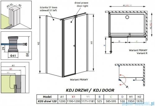 Radaway Eos II KDS Drzwi prysznicowe 120 prawe szkło przejrzyste 3799484-01R