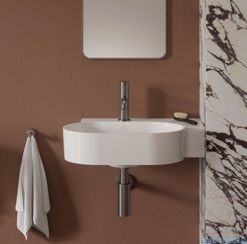 Omnires Ovo M+ umywalka nablatowa/wisząca prawa 55x38 cm  biały połysk OVO555UWPBP