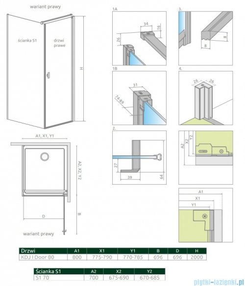 Radaway Nes Kdj I kabina 80x70cm prawa szkło przejrzyste 10022080-01-01R/10039070-01-01