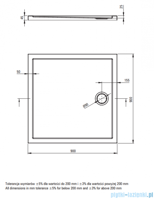 Deante Prizma Brodzik akrylowy kwadratowy 90x90 cm biały KTJ_081B