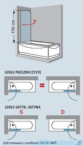 Novellini Parawan 1-częściowy Aurora1 80x150cm chrom szkło przezroczyste AURORAN180-1K