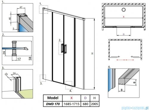 Radaway Idea White Dwd drzwi 170cm szkło przejrzyste 387127-04-01