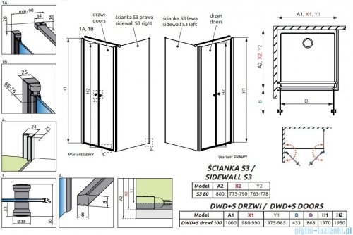 Radaway Eos DWD+S kabina prysznicowa 100x80 przejrzyste 13799492-01/13799450-01