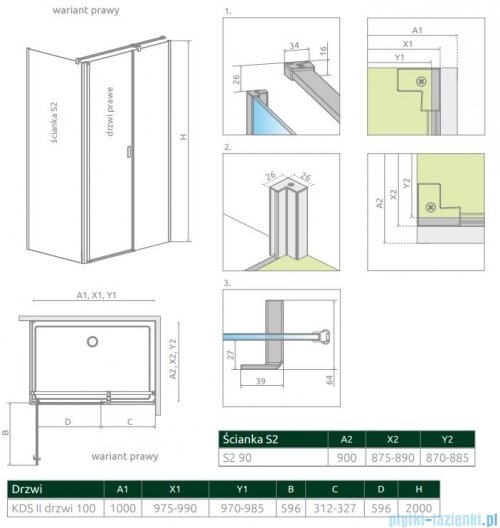 Radaway Nes Black Kds II kabina 100x90cm prawa czarny mat/szkło przejrzyste 10033100-54-01R/10040090-54-01