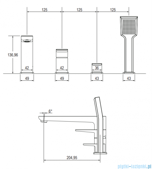 Omnires Parma bateria wannowa 4-otworowa kompletna czarna PM7432BL