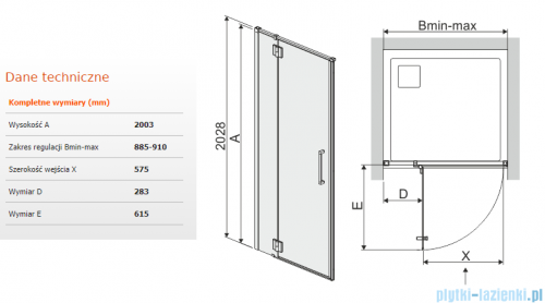 Sanplast Space Line DJ2L/SPACE drzwi prysznicowe 90x203 cm lewa przejrzyste 600-100-1640-42-401