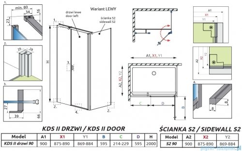 Radaway Nes 8 Black Kds II kabina 90x90cm lewa czarny mat szkło przejrzyste 10087090-54-01L/10080090-90-01