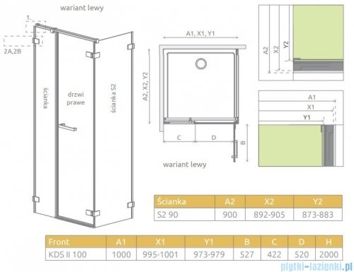 Radaway Arta Kds II kabina 100x90cm lewa szkło przejrzyste 386521-03-01R/386103-03-01/386111-03-01