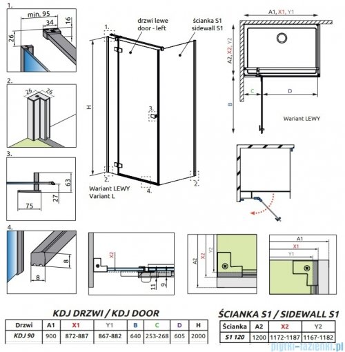 Radaway Fuenta Kdj kabina 90x120cm lewa chrom połysk szkło przejrzyste 1384044-01-01L/1384054-01-01