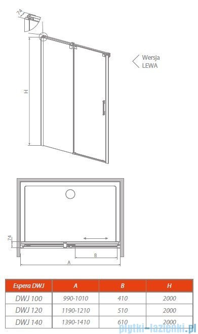 Radaway Espera DWJ Mirror Drzwi wnękowe przesuwne 100 lewe szkło przejrzyste 380495-01L/380210-71L
