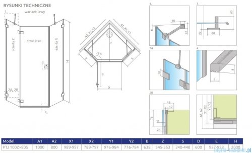 Radaway Essenza Pro Black Ptj kabina pięciokątna 100x80 lewa czarny mat/szkło przejrzyste 10100000-54-01L/10100800-01-01