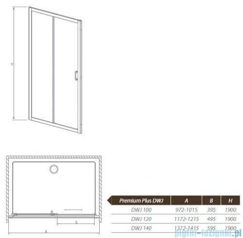 Radaway Premium Plus DWJ Drzwi wnękowe 140 szkło przejrzyste 33323-01-01N