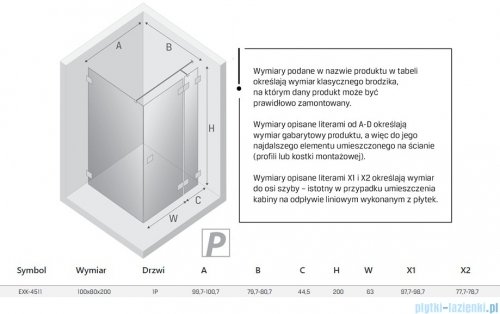 New Trendy Eventa kabina prysznicowa prostokątna 100x80x200 cm prawa przejrzyste EXK-4511