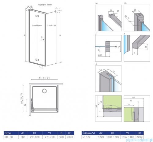 Radaway Essenza New KDJ-B kabina prysznicowa 80x120 lewa przejrzyste 385081-01-01L/384054-01-01