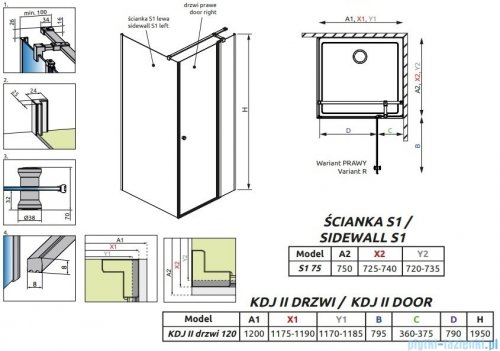 Radaway Eos KDJ II kabina prysznicowa 120x75 prawa przejrzyste 13799424-01R/13799409-01