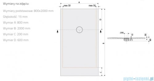 Sanplast Structure Mineral B-M/STRUCTURE brodzik prostokątny 80x200x1,5 cm mat czerni 645-360-0520-59-010