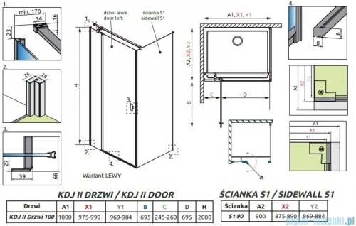 Radaway Nes 8 Kdj II kabina 100x90cm lewa przejrzyste 10086100-01-01L/10089090-01-01