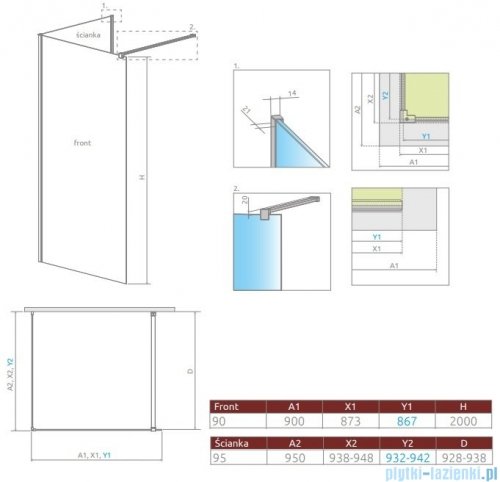 Radaway Modo New Black IV kabina Walk-in 90x95 czarny mat/szkło przejrzyste 389594-54-01/389095-54-01