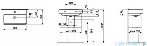 Laufen Pro S Compacto umywalka ścienna bez otworu 60x38cm biała H8189590001091