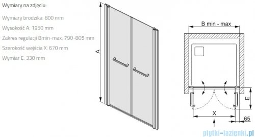 Sanplast Prestige III DD/PRIII drzwi prysznicowe wahadłowe 80x195 cm czarny matowy 600-073-0920-59-401