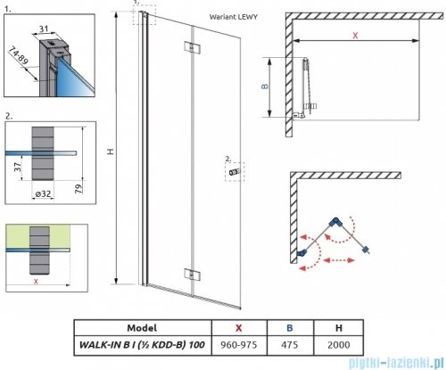 Radaway Nes 6 Gold KDD B kabina walk-in 100cm lewa złoty połysk szkło przejrzyste 10024100-09-01L