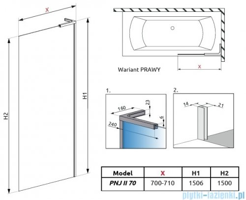 Radaway Modo SL PNJ II parawan nawannowy 70cm prawy chrom połysk/przejrzyste 10316070-01-01R