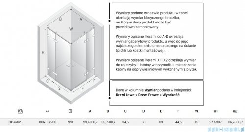 New Trendy Eventa Gold Shine kabina prysznicowa prostokątna 100x110x200 cm przejrzyste Złoty połysk EXK-4762