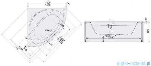 Sanplast Prestige WSzs/PR wanna symetryczna z obudową i stelażem 140x140 cm 610-070-0340-01-000