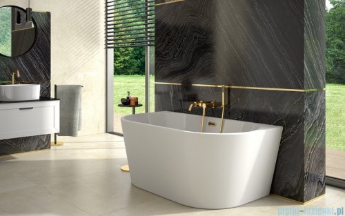 Besco Vica New wanna 150x80cm wolnostojąca przyścienna z przelewem szczelinowym slim syfon klik-klak chrom #WAS-150VN