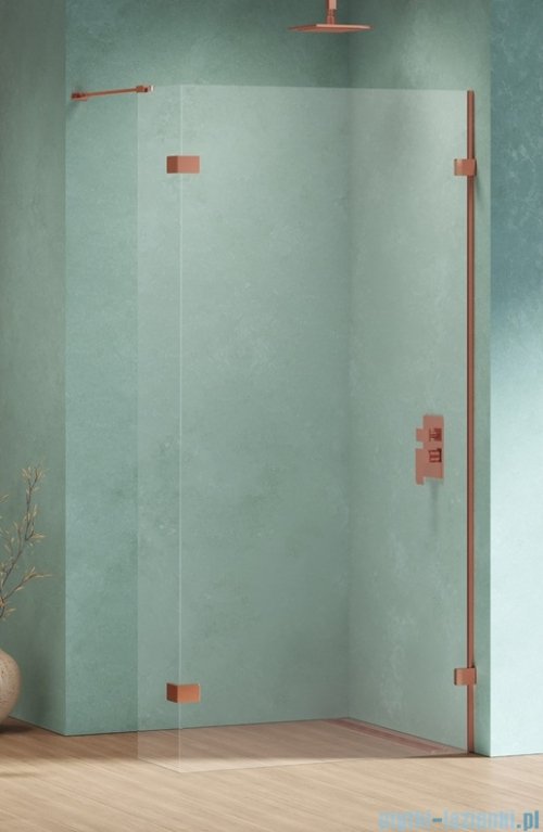New Trendy Eventa Copper Shine kabina walk-in 100x200 cm jednoelementowa z dodatkową ścianką przejrzyste miedź połysk EXK-6535