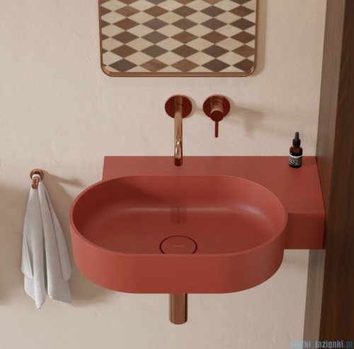 Omnires Ovo M+ umywalka nablatowa/wisząca prawa 66x44 cm terracotta mat OVO645UWPTE