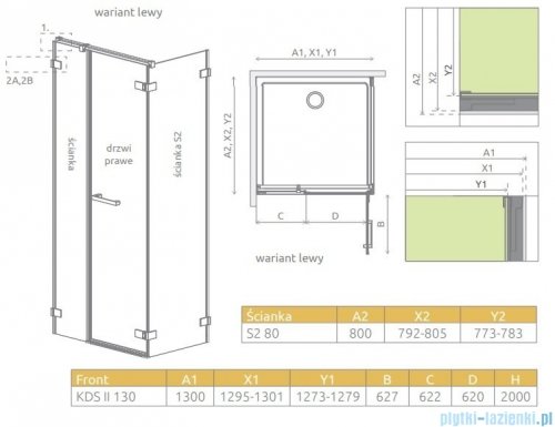 Radaway Arta Kds II kabina 130x80cm lewa szkło przejrzyste 386522-03-01R/386106-03-01/386110-03-01