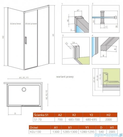 Radaway Idea Kdj Brushed Copper kabina 130x70cm prawa szczotkowana miedź 387043-93-01R/387048-93-01L