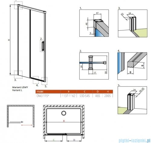 Radaway Idea Black Dwj drzwi wnękowe 115cm lewe czarny mat/szkło przejrzyste 387022-54-01L
