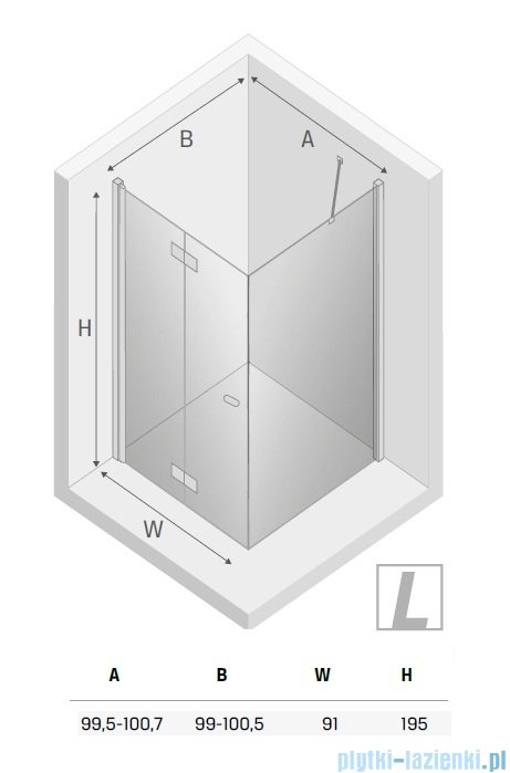 New Trendy New Soleo Light Gold 100x100x195 cm kabina lewa drzwi składane pojedyncze wspornik skośny złoty jasny połysk/szkło przejrzyste  K-1916