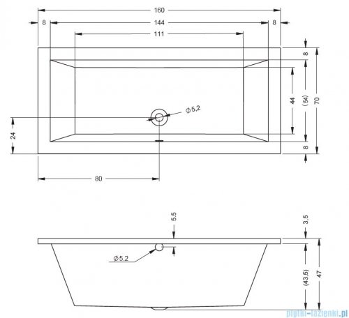 Riho Lusso wanna prostokąta 160x70cm z hydromasażem JOY prawa B013008005