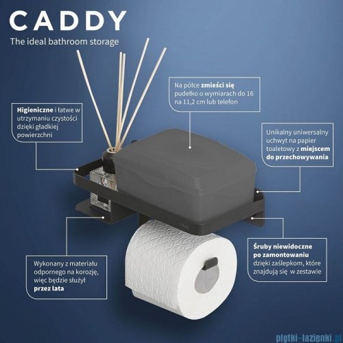 Tiger Caddy Uchwyt na papier toaletowy z półką 24 cm czarny 1401430746