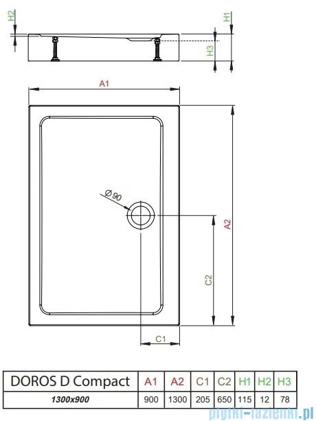 Radaway Doros D Compact Stone brodzik 130x90 biały SDRD1390-05-04S