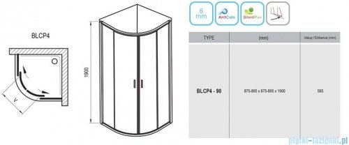Ravak Blix BLCP4 kabina półokrągła 90x90 satyna grape Anticalc 3B270U00ZG