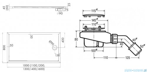 Schedpol Caspar New 100x80cm brodzik prostokątny + syfon 3.2836