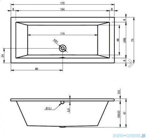Riho Lusso wanna prostokąta 170x75cm z hydromasażem Air prawa B007004005
