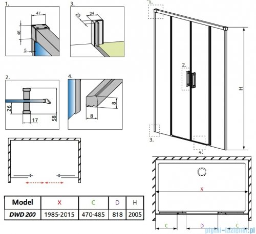 Radaway Idea 6 DWD Brushed GunMetal drzwi wnękowe 200cm szczotkowany grafit 387120-92-01