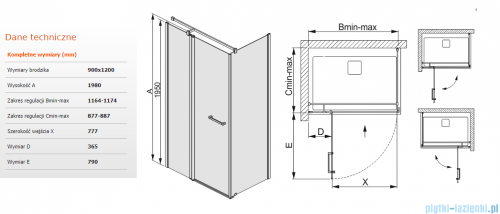 Sanplast kabina narożna prostokątna 90x120x198 cm KNDJ2/PRIII-90x120 biały/przejrzyste 600-073-0310-01-401