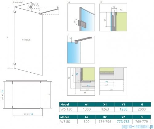 Radaway Euphoria Walk-in VI 130x80 szkło przejrzyste 383175-01-01/383150-01-01
