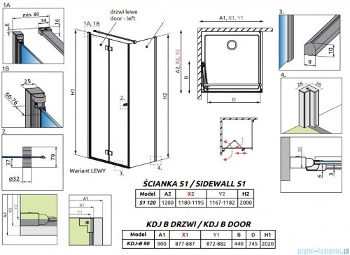 Radaway Essenza Kdj B kabina 90x120cm lewa szkło przejrzyste 1385082-01-01L/1384054-01-01