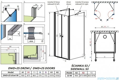 Radaway Eos DWD+2S kabina prysznicowa 90x90x90 przejrzyste 13799401-01/13799451-01/13799451-01
